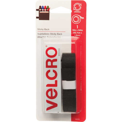 VELCRO Brand 3/4 In. x 18 In. Black Sticky Back Reclosable Hook & Loop Roll