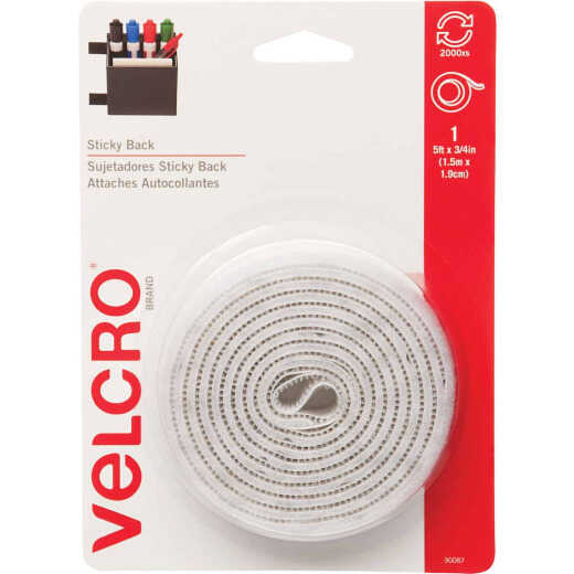 VELCRO Brand 3/4 In. x 5 Ft. White Sticky Back Reclosable Hook & Loop Roll